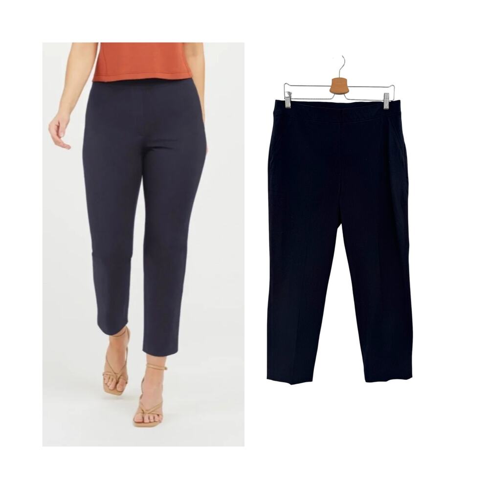 SPANX On-the-Go Ankle Slim Straight Pull On Pants Classic Navy Blue Size Large